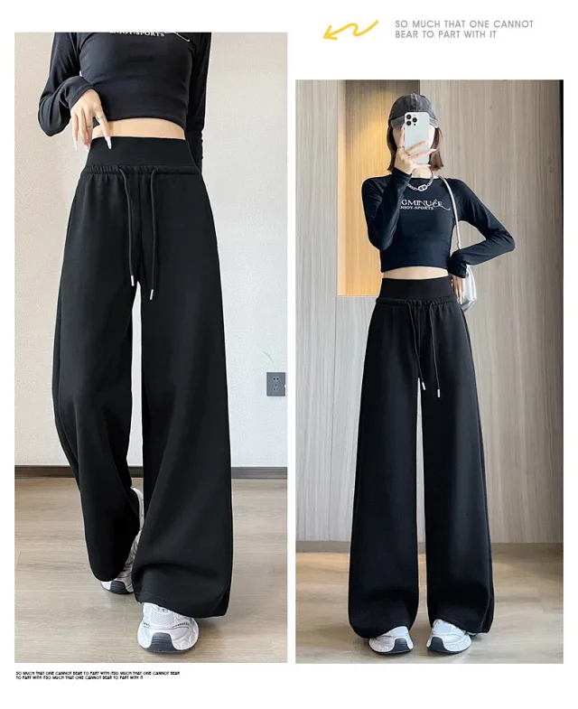 Autumn BF-style High-waist Drapey Wide-leg Sweatpants for Women Detail