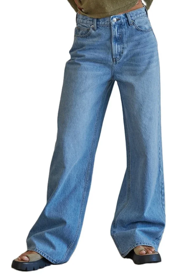 European and American Washed High - Waist Loose Jeans Detail