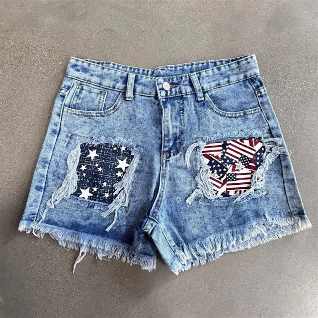 Snowflake Distressed Denim Shorts for Women Detail