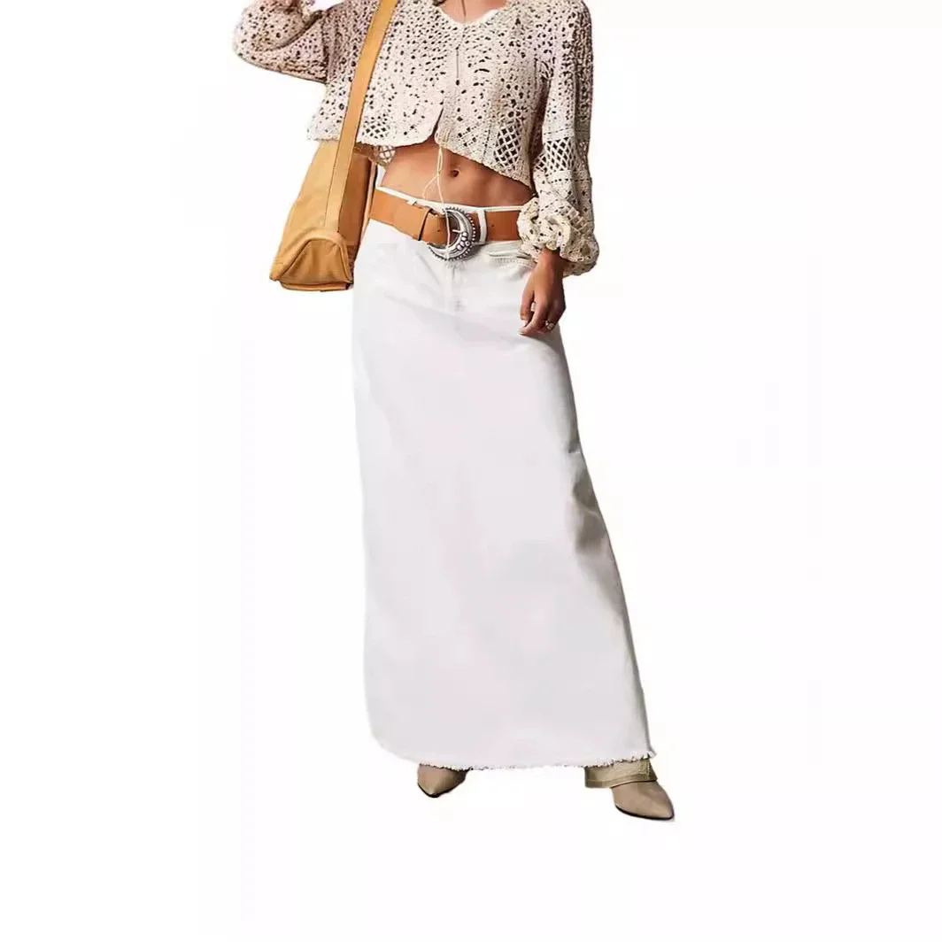 Summer Loose Straight Denim Midi Skirt