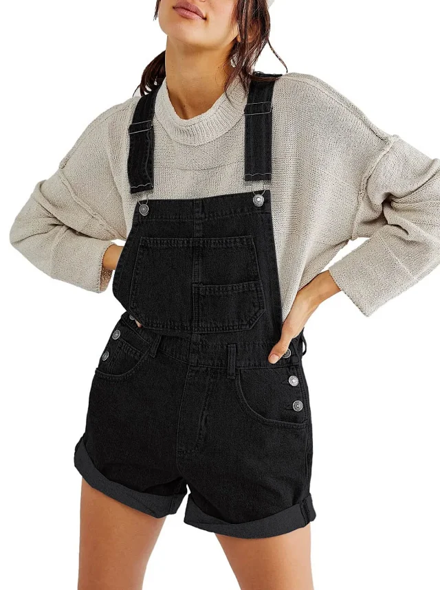 Loose Multi - Pocket Bib Jeans for Women (European & American) Detail