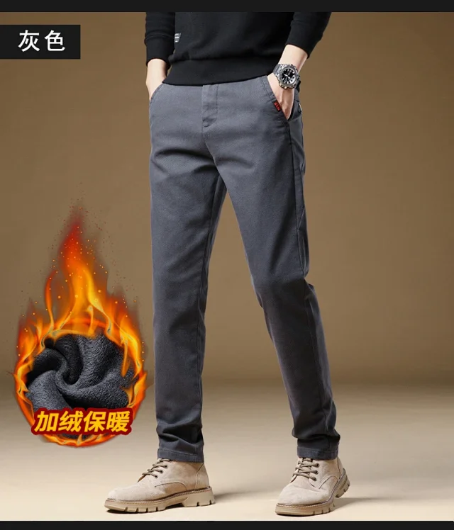 Men's Winter Fleece Slim Straight Warm Business Pants Detail