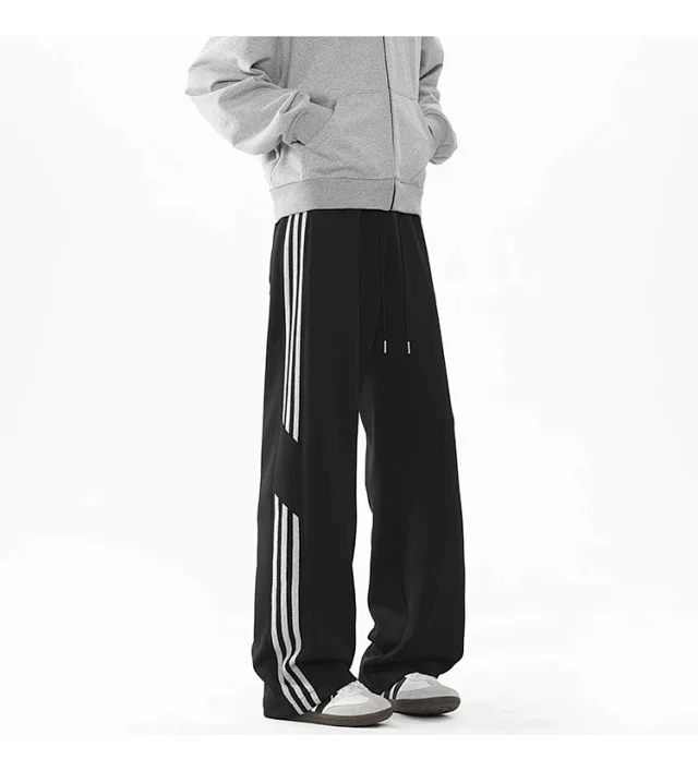 2025 Spring New US High Street Striped Patchwork Sweatpants for Men (Large Size, Wide-Leg, Loose & Casual Sportswear) Detail