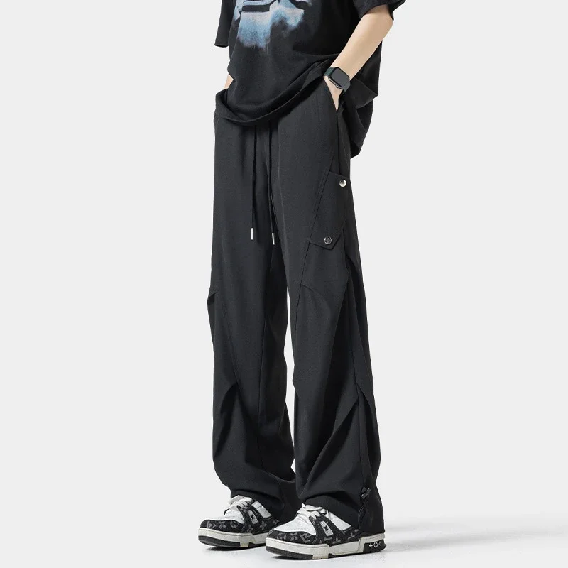 Men's Summer Thin Plain Elastic Ice Silk Pants