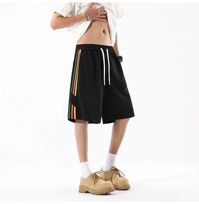 Men's Summer Sporty Basketball Shorts with Rainbow Stripe Detail