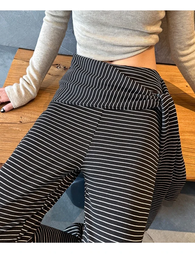 Women's 2025 Autumn Strap Striped Wide - leg Pants Detail