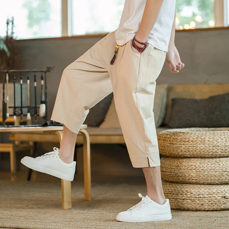 Men's Summer Cotton Cropped Pants