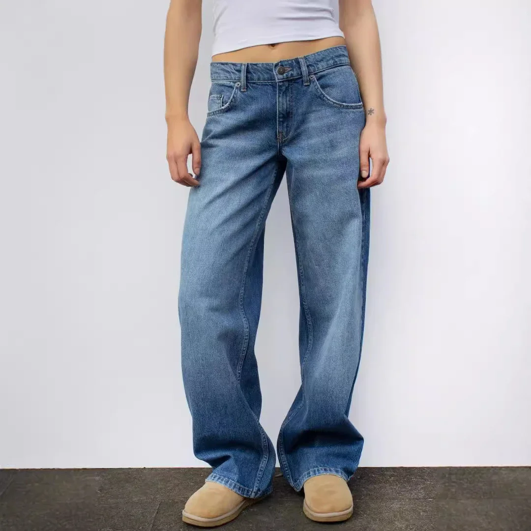 Retro Gray Distressed Wide-Leg High-Waist Jeans