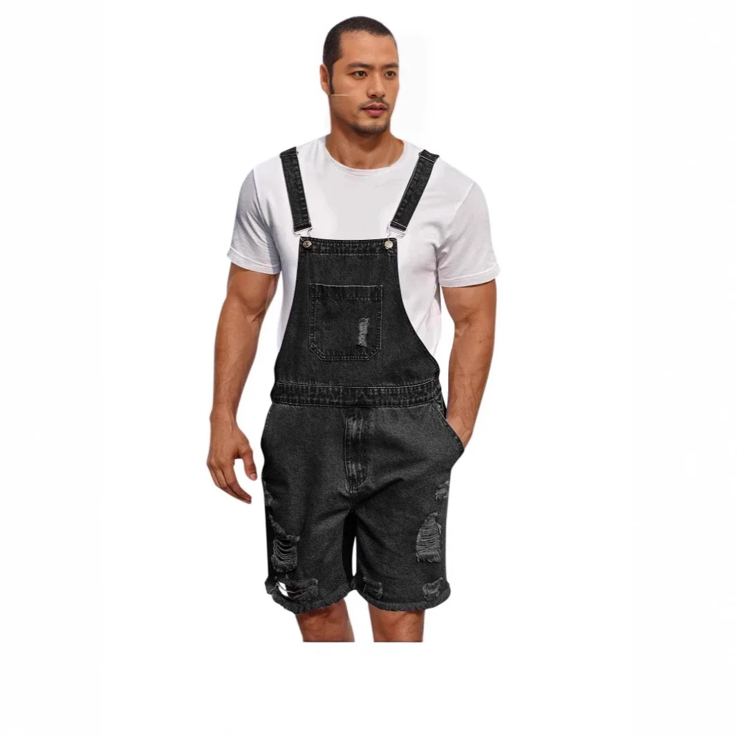 TEMU Big Size Ripped Men's Denim Bib Shorts