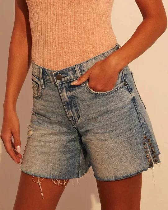 H&M Women's Denim Shorts with Raw Hem Detail