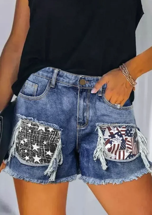 Snowflake Distressed Denim Shorts for Women Detail