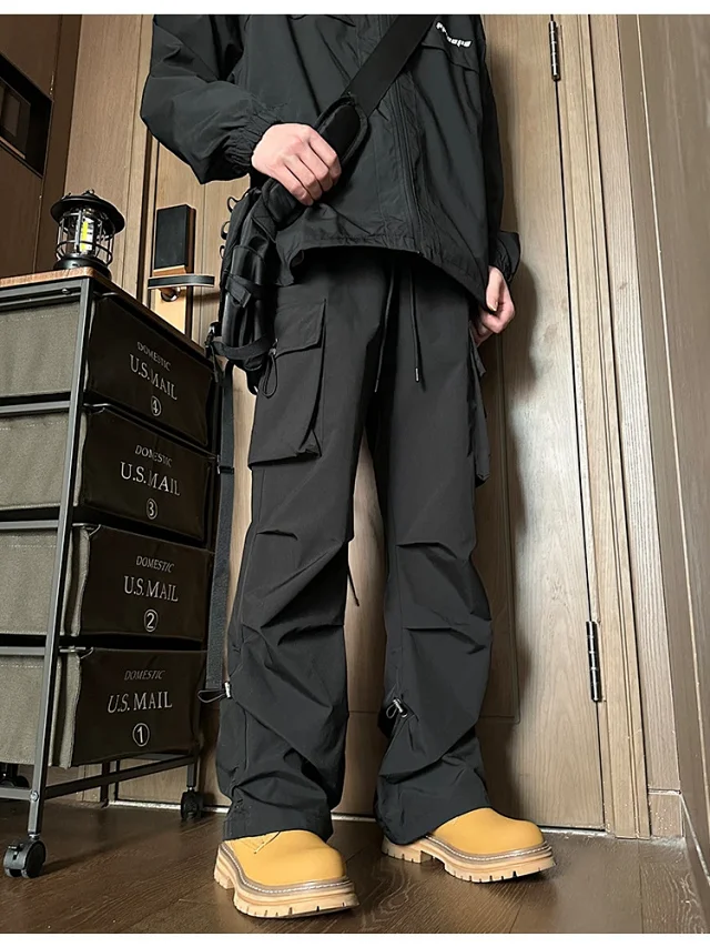 Men's Spring Hiphop Vintage Straight Cargo Pants Detail