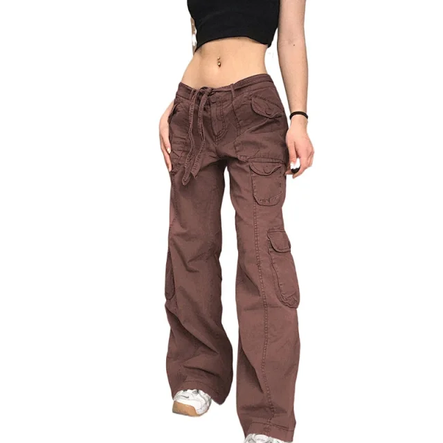 Trendy Women's Gray Wide-Leg Cargo Pants Detail