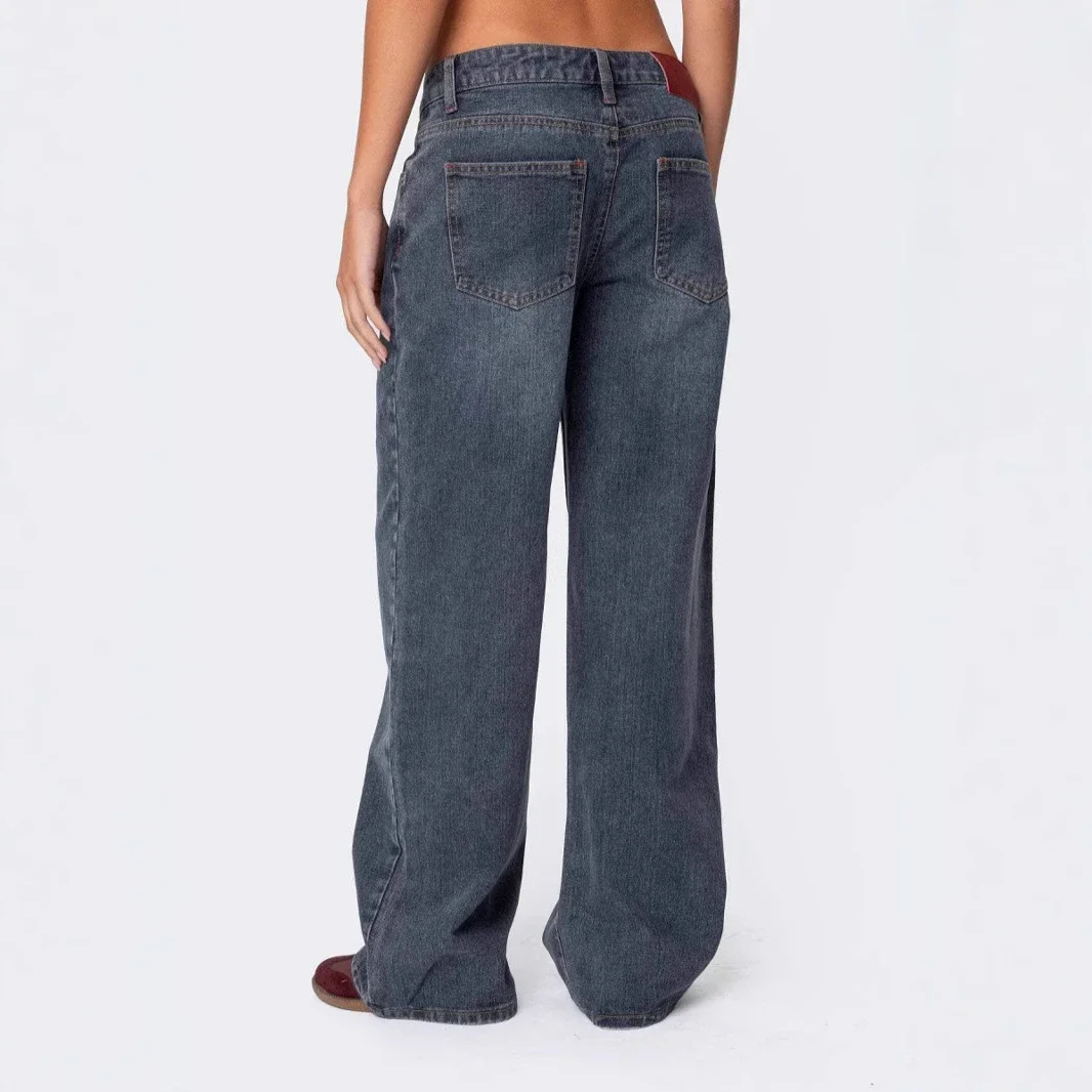 Wide-Leg Low-Waist Retro Denim Pants for Women