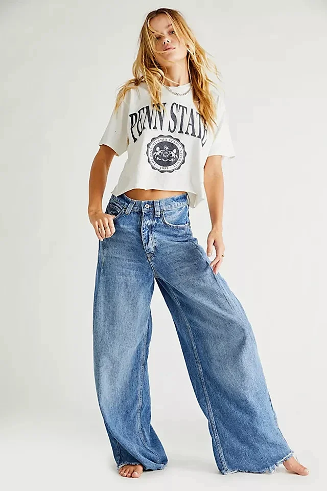 Vintage High-waisted Wide-leg Denim Pants Detail