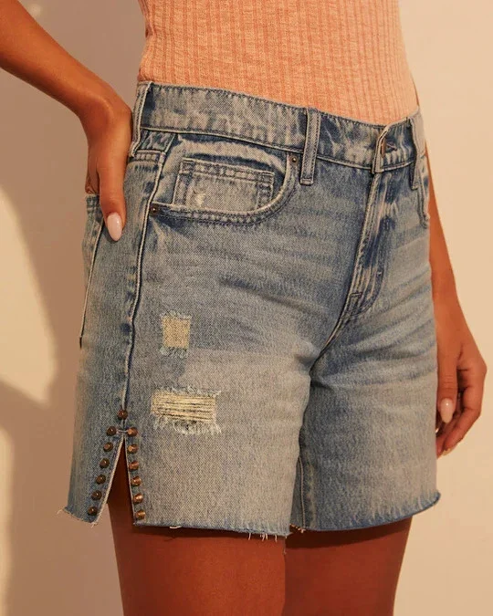 H&M Women's Denim Shorts with Raw Hem Detail