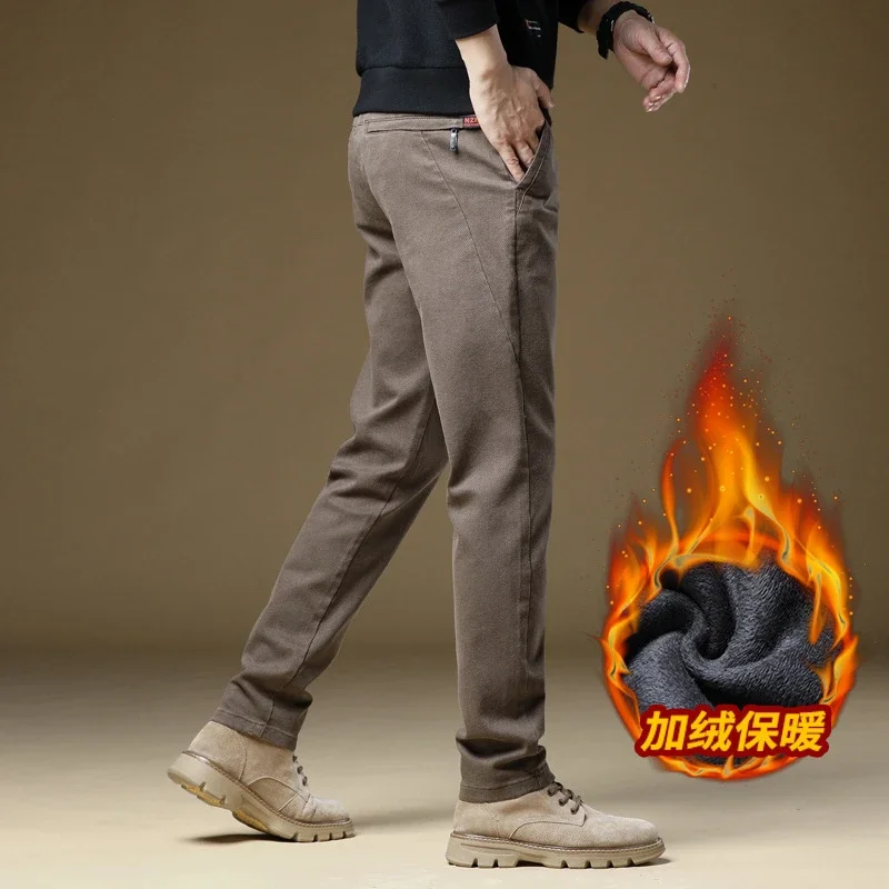 Men's Winter Fleece Slim Straight Warm Business Pants