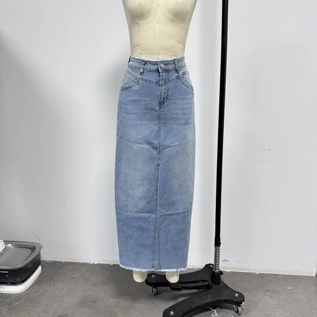 Summer Loose Straight Denim Midi Skirt Detail