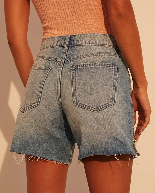 H&M Women's Denim Shorts with Raw Hem Detail