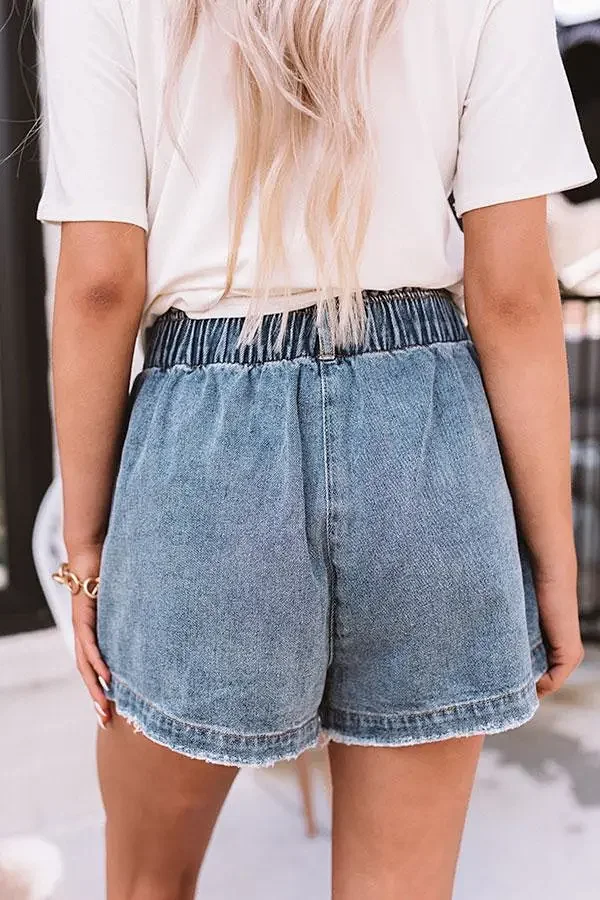 High - Waist Elastic Denim Shorts for Women Detail