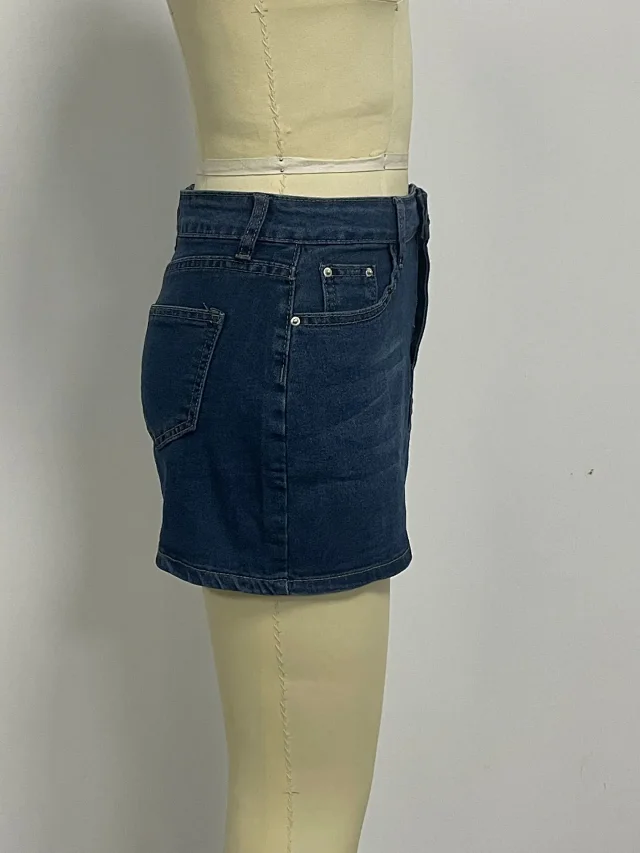Vintage Slim Stretch Denim Mini Skirt for Women Detail
