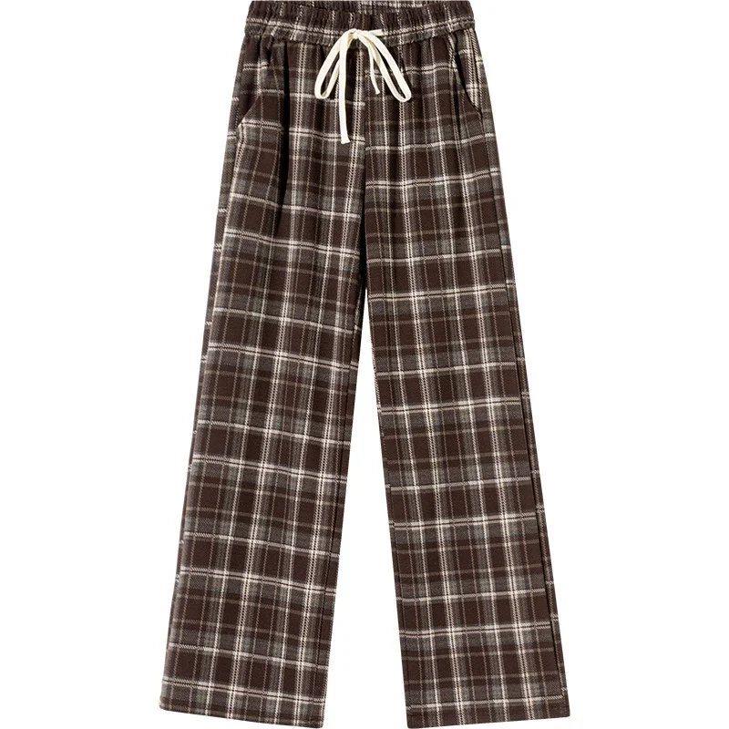 2025 Spring Maillard Plaid Wide-Leg Pants