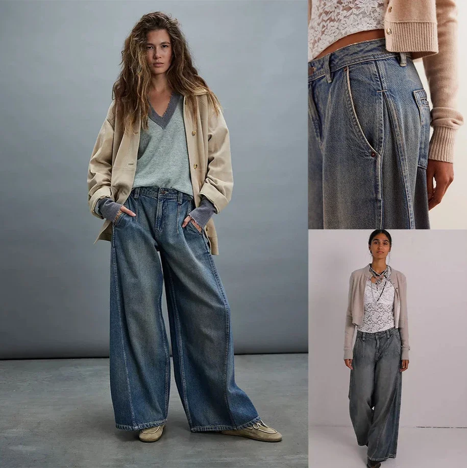Vintage Wide-Leg Denim Pants for Women
