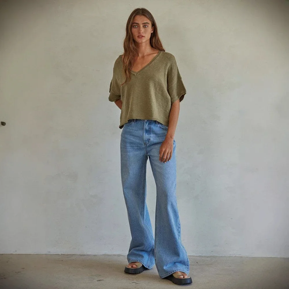 European and American Washed High - Waist Loose Jeans