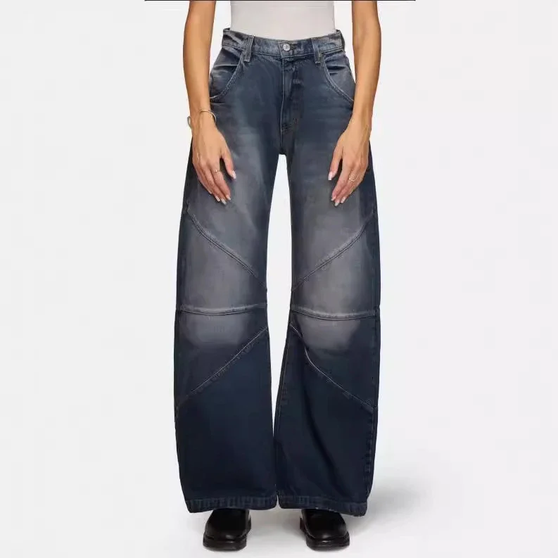 Euro - American Fashion Patchwork Pintuck Washed Jeans