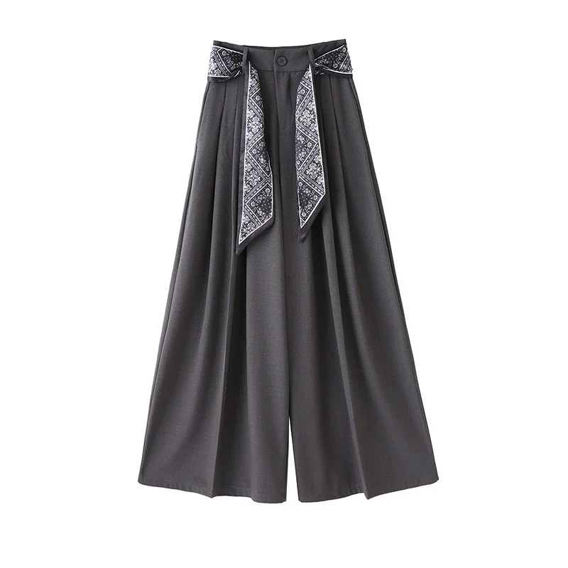 2025 Women's Silk-belted Drapey Wide-leg Pants