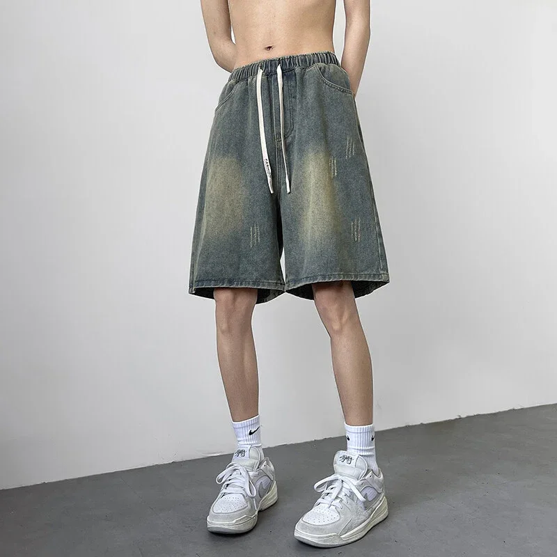 Men's Scratched Denim Shorts
