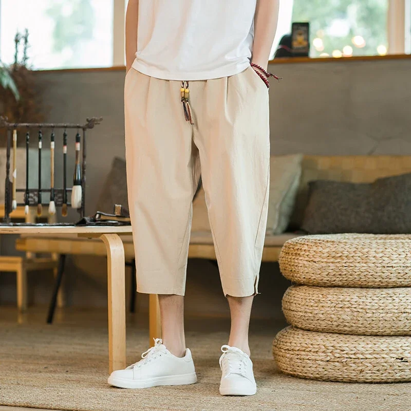 Men's Summer Cotton Cropped Pants