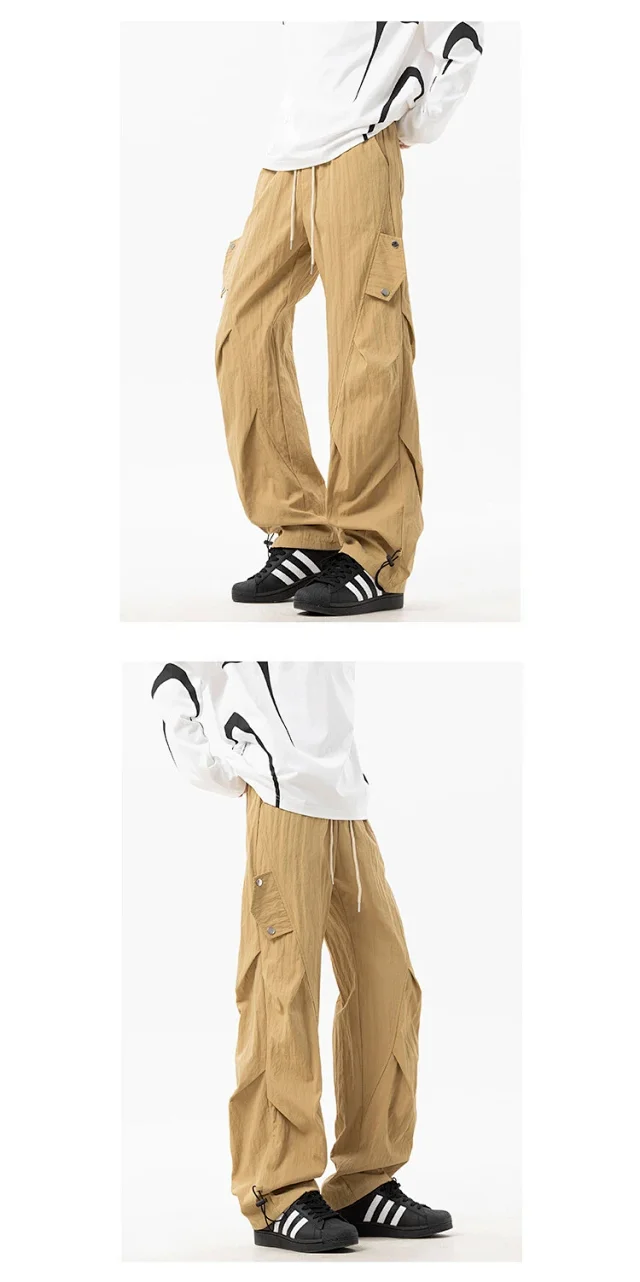 2025 Summer Men's Khaki Parachute Pants Detail