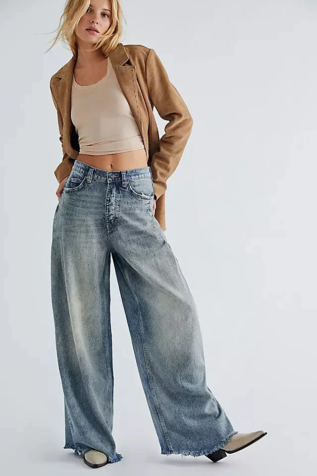 Vintage High-waisted Wide-leg Denim Pants Detail