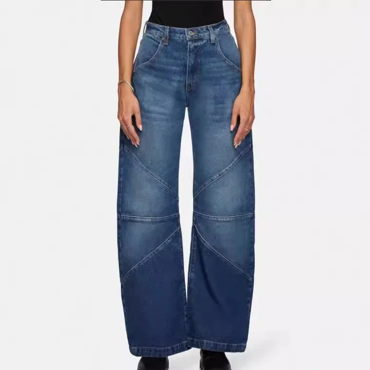 Euro - American Fashion Patchwork Pintuck Washed Jeans