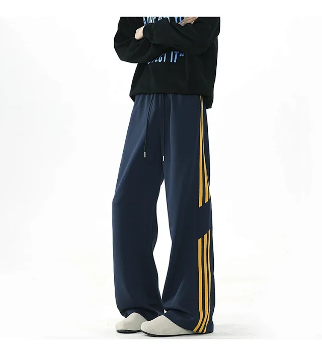 2025 Spring New US High Street Striped Patchwork Sweatpants for Men (Large Size, Wide-Leg, Loose & Casual Sportswear) Detail