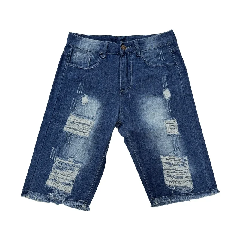 Men's Shorts: Fashionable Slim-fit Ripped Jeans (Direct from European/American Factories)