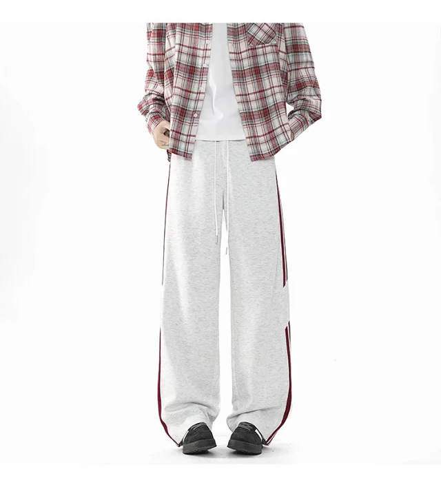 2025 Spring New US High Street Striped Patchwork Sweatpants for Men (Large Size, Wide-Leg, Loose & Casual Sportswear) Detail