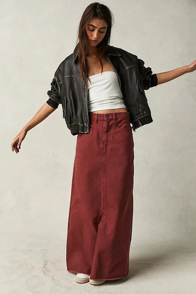 Summer Loose Straight Denim Midi Skirt Detail