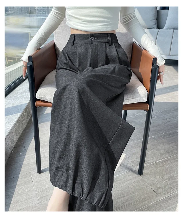 Women's Blue Soft Denim High-waisted Wide-leg Pants Detail