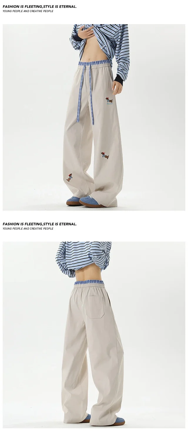 Men's Summer Ice Silk Trousers with Puppy Design Detail