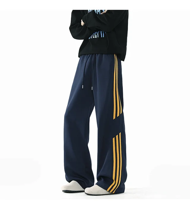 2025 Spring New US High Street Striped Patchwork Sweatpants for Men (Large Size, Wide-Leg, Loose & Casual Sportswear) Detail