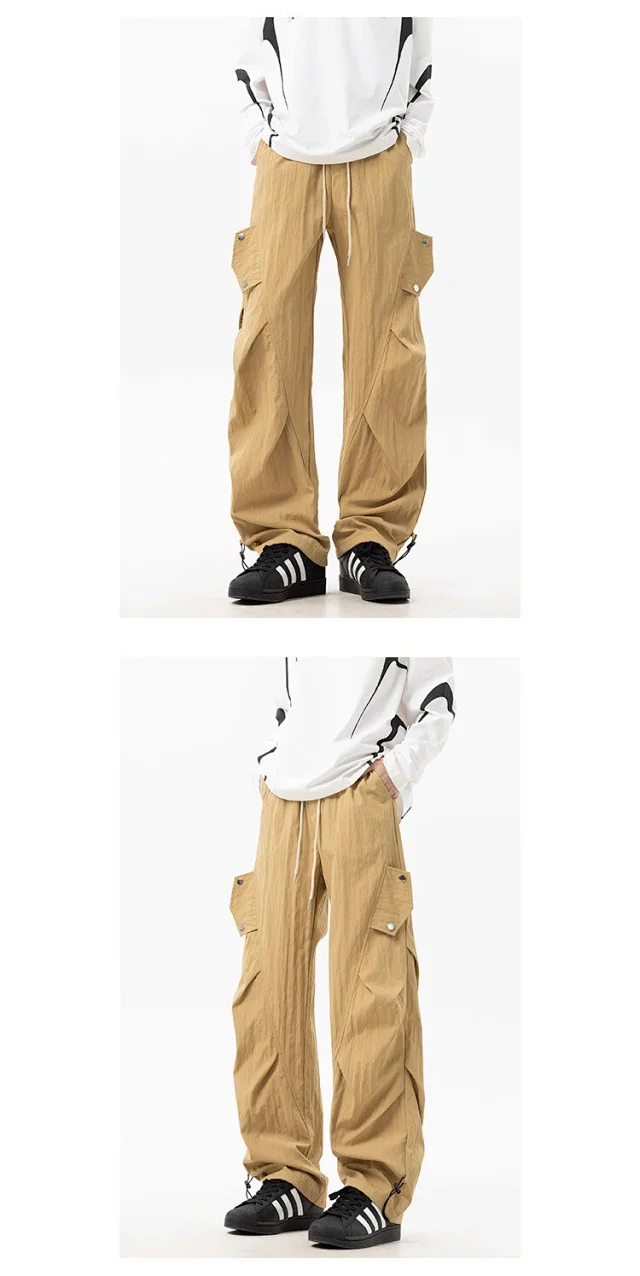 2025 Summer Men's Khaki Parachute Pants Detail