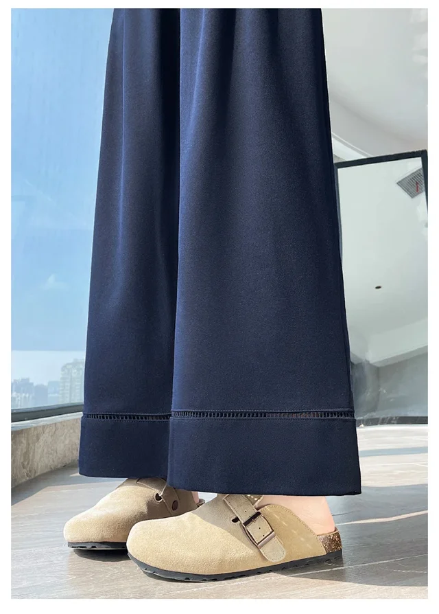 2025 Fall Women's Washable Cotton Hollow Wide - leg Pants Detail