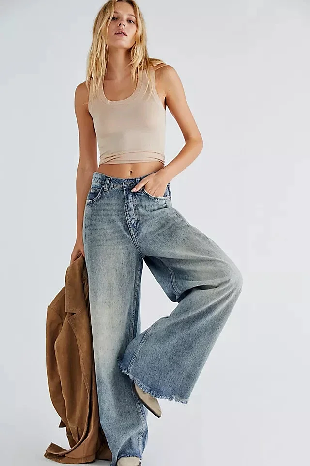 Vintage High-waisted Wide-leg Denim Pants Detail