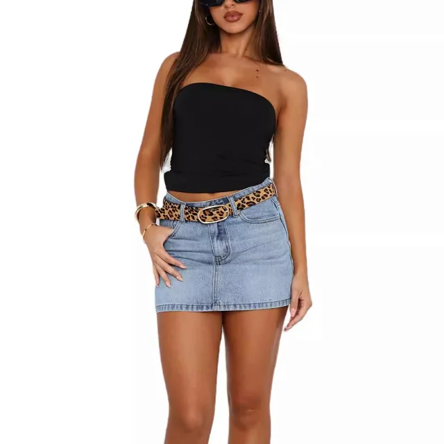 Vintage Slim Stretch Denim Mini Skirt for Women Detail