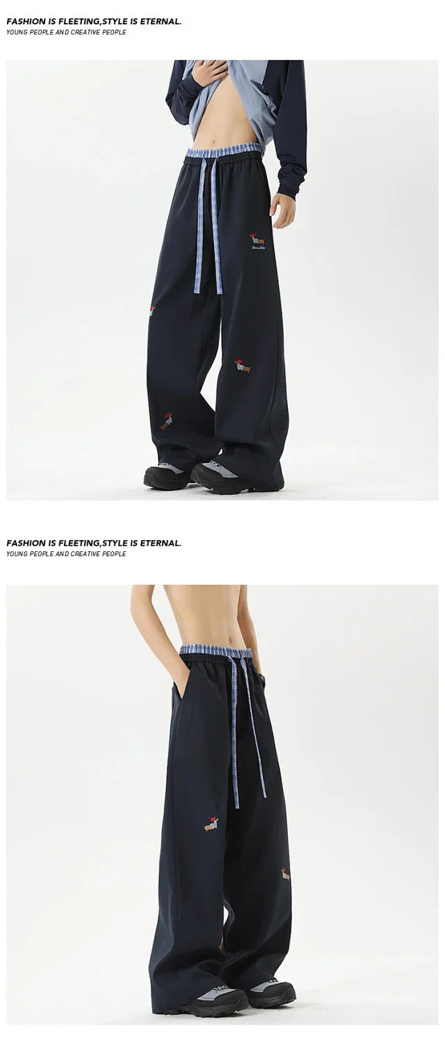 Men's Summer Ice Silk Trousers with Puppy Design Detail