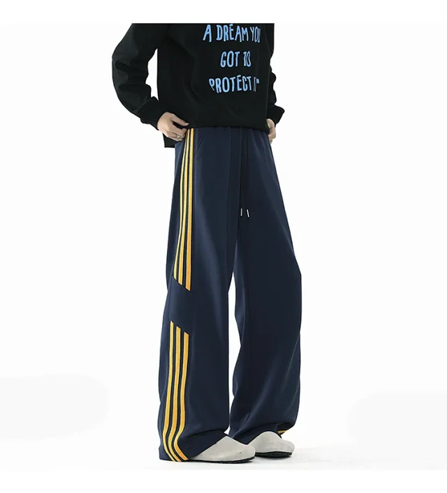 2025 Spring New US High Street Striped Patchwork Sweatpants for Men (Large Size, Wide-Leg, Loose & Casual Sportswear) Detail