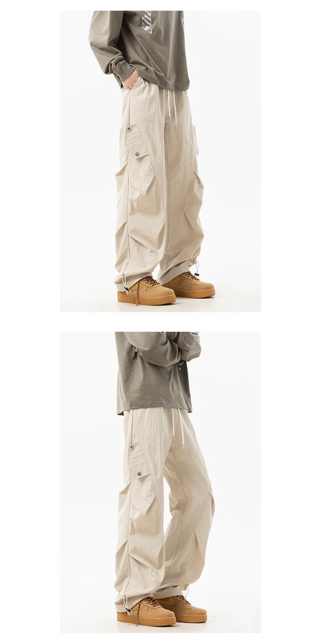 2025 Summer Men's Khaki Parachute Pants Detail