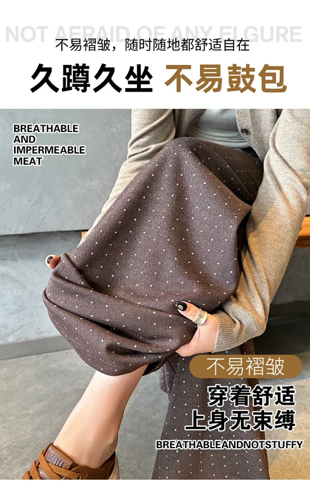 2025 AW Korean Ins Woolen Polka Dot Wide-Leg Pants Detail
